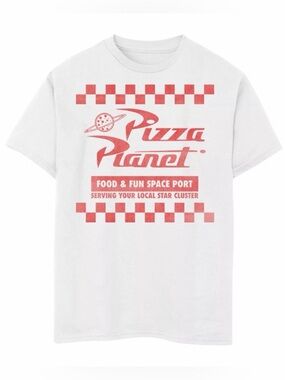NWT -Disney - Toy Story White Tee with Pink "Pizza Planet" Graphic